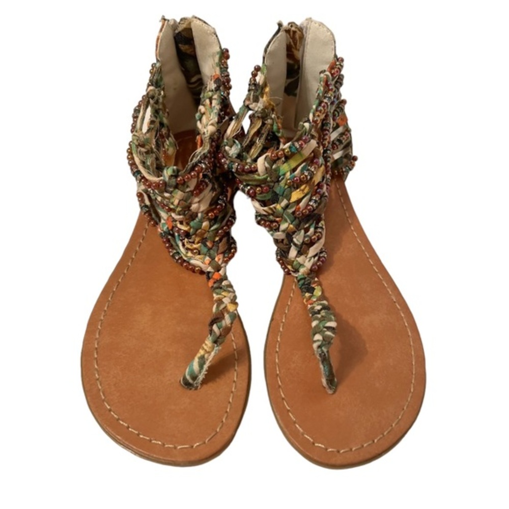 Zigi Soho Boho Beaded Flat Tropical Print Sandals Size 5